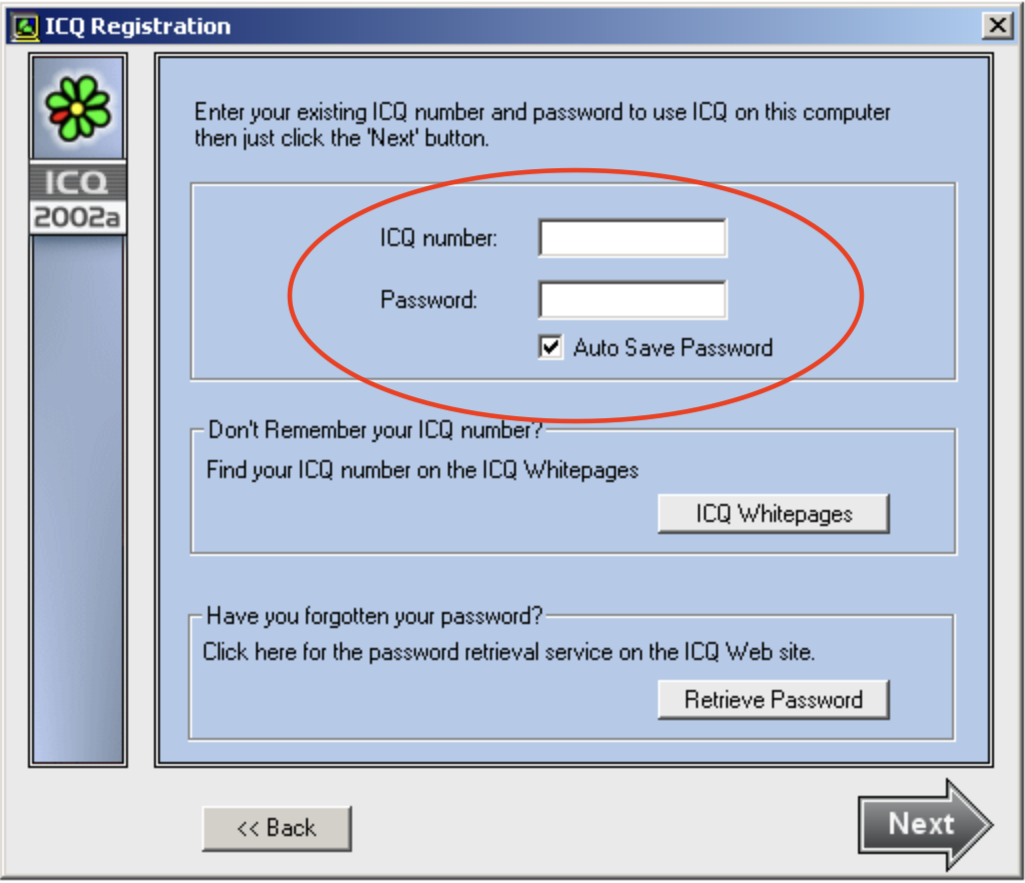 ICQ 2002 - UIN a heslo